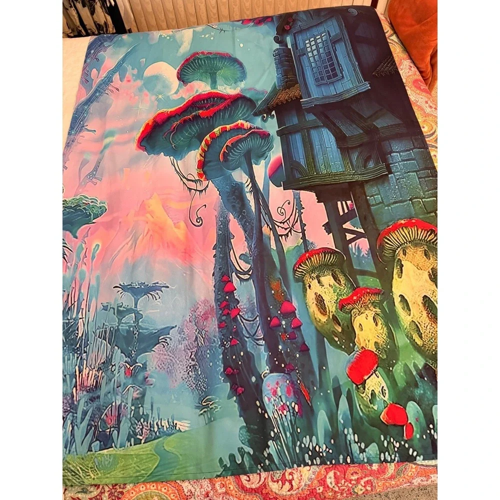 Mushroom Gothic House Blackout Curtains Retro Home Decor Window Panel 42Wx84L